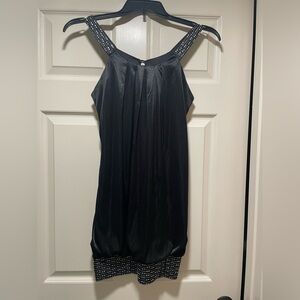 B Darlin Black Chemise with Scoop Neck and Decorative Trim